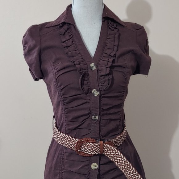 Cocoa Chanel Linen Ruched Shirtdress w Belt L (M) EUC - Picture 1 of 4